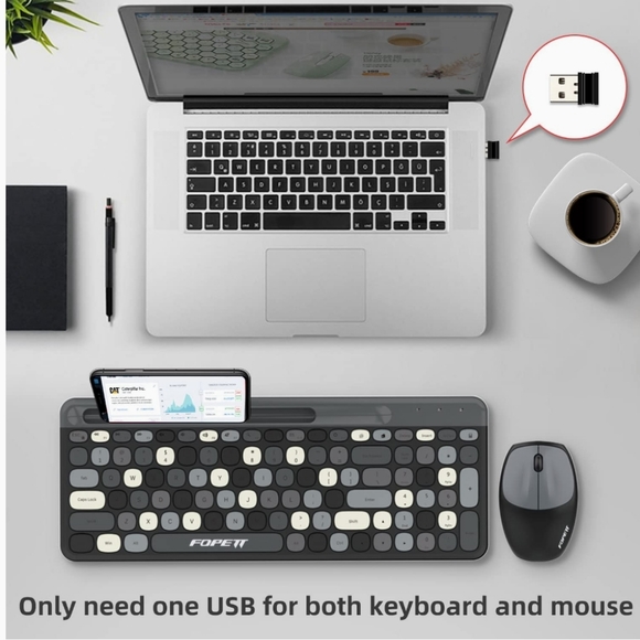 FOPETT 2.4GHz Wireless Keyboard and Mouse Set with Phone Holder - Compac… - Picture 2 of 16